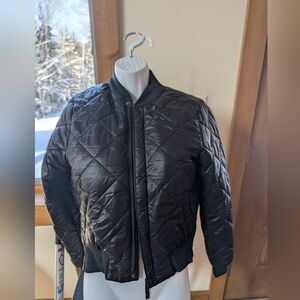 Women's Black Quilted Cropped Jacket With Cool Side Zippers XXS 0 XS 2